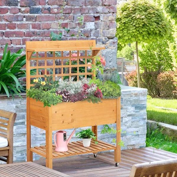 Rootz Højseng - Plantebord - Blomsterbord - Arbejdsbord - Havebord - Plantebord i træ - Have - Balkon - Brun - 105 x 40 x 135 cm