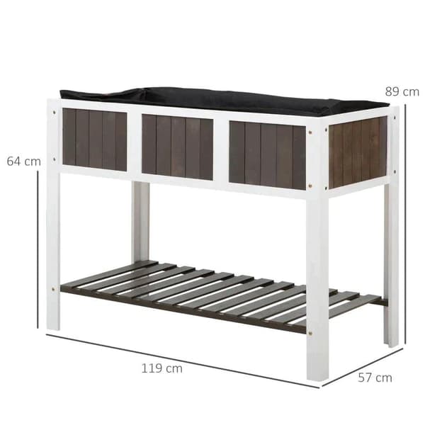 Rootz Højbed - Plantebord - Havebord - Havebede i træ til grøntsager - Blomsterplanter med hylde - Hvid/Grå - 119 x 57 x 89 cm