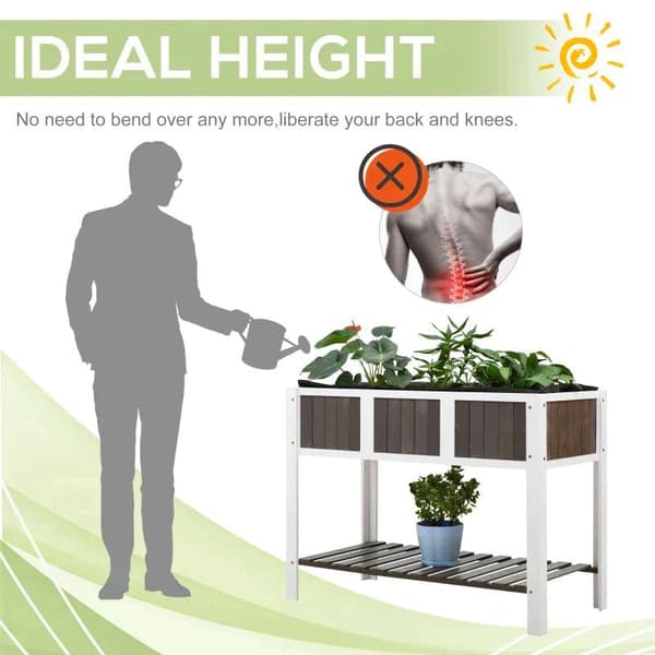 Rootz Højbed - Plantebord - Havebord - Havebede i træ til grøntsager - Blomsterplanter med hylde - Hvid/Grå - 119 x 57 x 89 cm