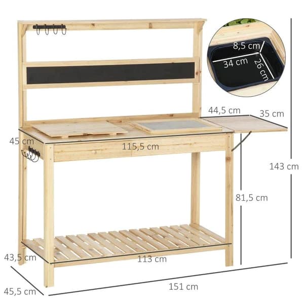 Rootz-istutuspöytä - Puutarhapöytä 8 koukulla Laatikkohylly - Kukkapöytä - Puutarha - Patio - Luonnollinen - 151 x 45,5 x 143 cm