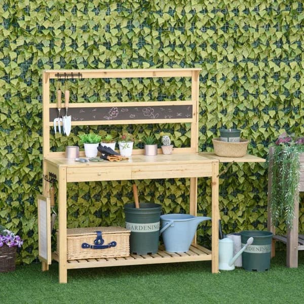 Rootz-istutuspöytä - Puutarhapöytä 8 koukulla Laatikkohylly - Kukkapöytä - Puutarha - Patio - Luonnollinen - 151 x 45,5 x 143 cm