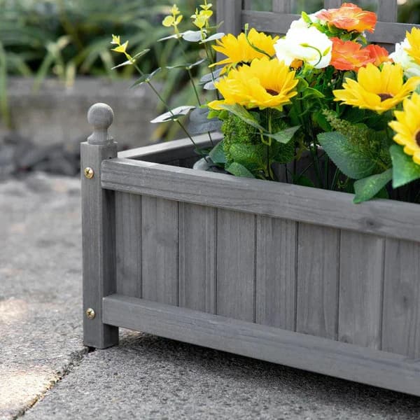 Rootz Højbed - Plantekasse - Plantekasse med espalier - Blomsterkasse - espalier Rosenbue med klatrehjælp til klatreplanter - Have - Trægrå - 64 x 28