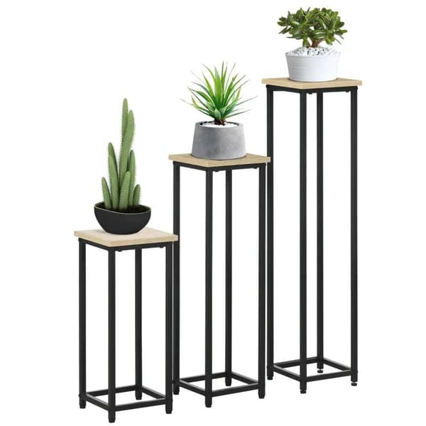 Rootz Plantestativer - Blomsterstander - Plantestativsæt i 3 dele - Stabelbar pladsbesparende - Stål - Brun/Sort - 21 cm x 21 cm x 50/70/90 cm