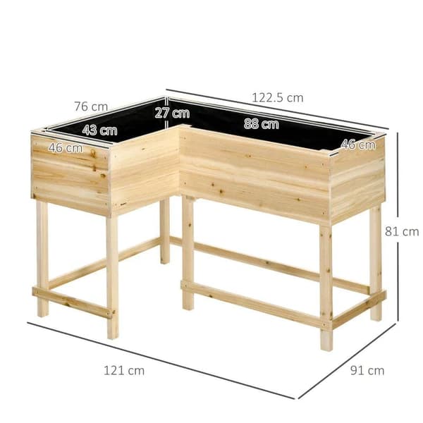 Rootz Upphöjd säng - Planteringslåda i trä med bevattningssystem - Nonwoven blomlåda - Blomkruka - Örtbädd - Naturlig - 122 x 91 x 81 cm