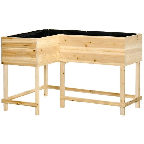 Rootz Upphöjd säng - Planteringslåda i trä med bevattningssystem - Nonwoven blomlåda - Blomkruka - Örtbädd - Naturlig - 122 x 91 x 81 cm