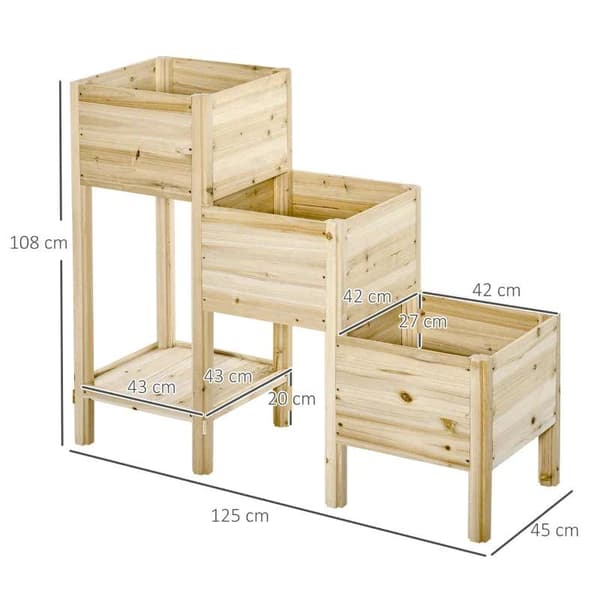 Rootz Højseng - Gartenbeet - 3 Etagers Træplantekasse - Blomsterkasse - Urtepotte - Træ - 125 x 45 x 108 cm