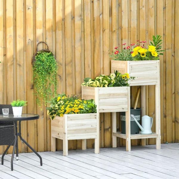 Rootz Højseng - Gartenbeet - 3 Etagers Træplantekasse - Blomsterkasse - Urtepotte - Træ - 125 x 45 x 108 cm