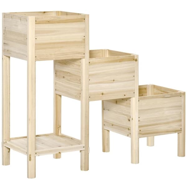 Rootz Højseng - Gartenbeet - 3 Etagers Træplantekasse - Blomsterkasse - Urtepotte - Træ - 125 x 45 x 108 cm