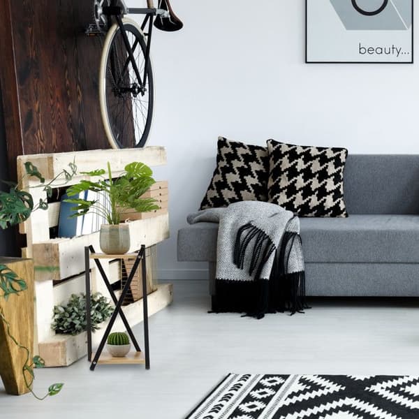 Relaxdays Växtställ, 2 ytor med träeffekt, modern blomsterpall, HLP: 57x29x29 cm, kolonn, svart-ljust brunt