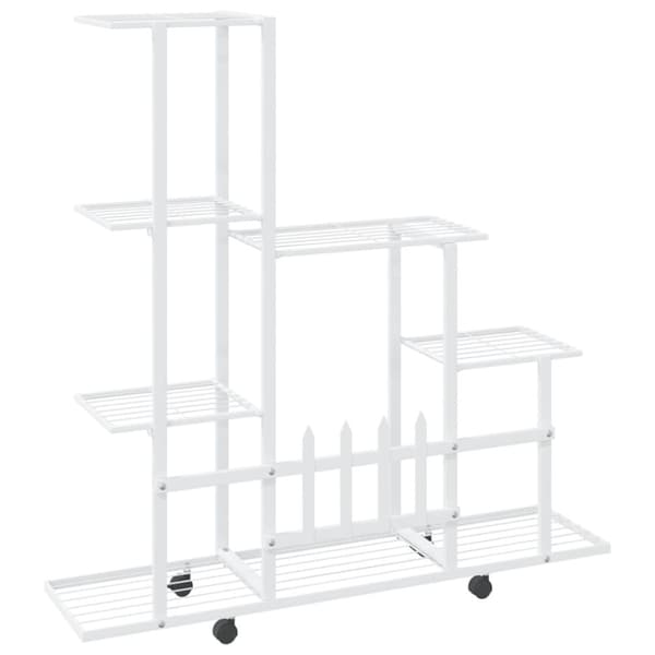 blomsterstativ med hjul 94,5x25x92,5 cm metal hvid