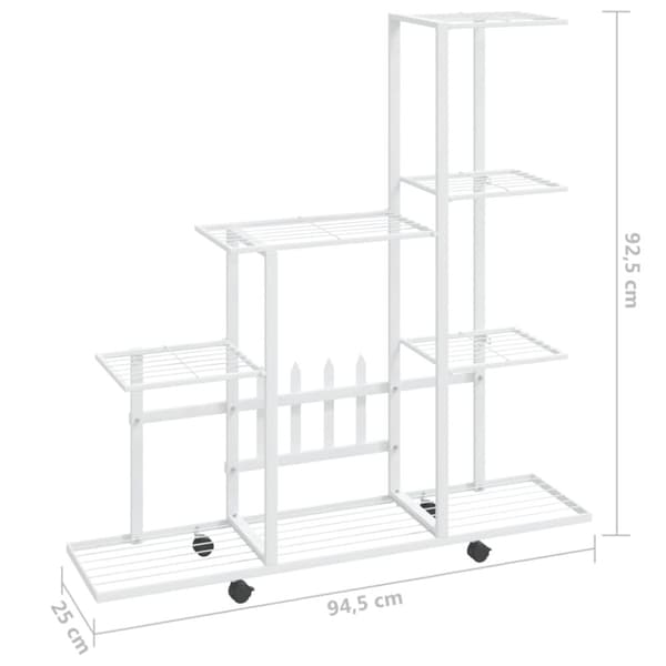 blomsterstativ med hjul 94,5x25x92,5 cm metal hvid
