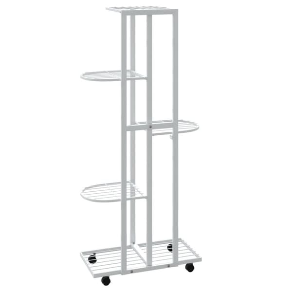 blomsterstativ 5 niveauer med hjul 44x23x100 cm jern hvid