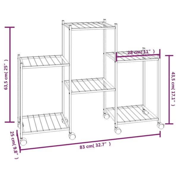 blomsterstativ med hjul 83x25x63,5 cm jern sort