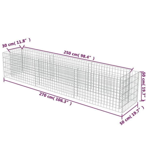 gabion-højbed 270x50x50 cm galvaniseret stål