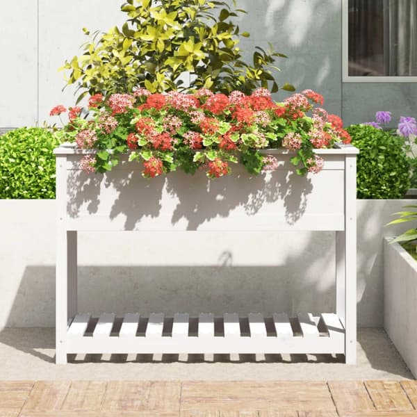 plantekasse med hylde 111,5x54x81 cm massivt fyrretræ hvid