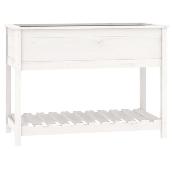 plantekasse med hylde 111,5x54x81 cm massivt fyrretræ hvid