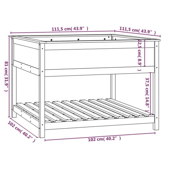 plantekasse med hylde 111,5x111,5x81 cm massivt fyrretræ sort