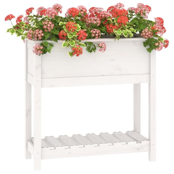 plantekasse med hylde 82,5x34,5x81 cm massivt fyrretræ hvid