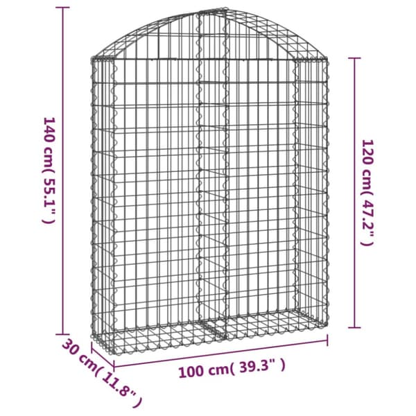 Gabion bågformad 100x30x120/140 cm galvaniserat järn