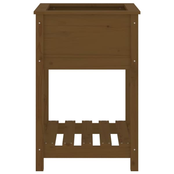 plantekasse med hylde 54x54x81 cm massivt fyrretræ gyldenbrun