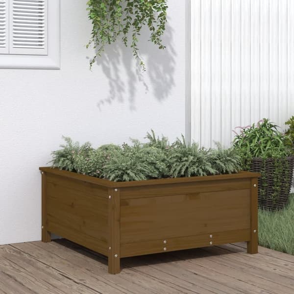 plantekasse 82,5x82,5x39 cm massivt fyrretræ gyldenbrun