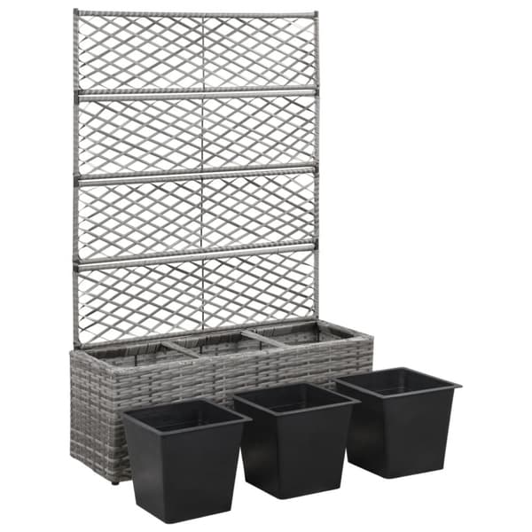 espalier med plantekasse 3 krukker 83x30x130 cm polyrattan grå
