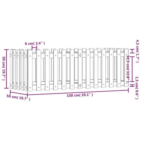 højbed med stakitdesign 150x50x50 cm massivt douglasgran