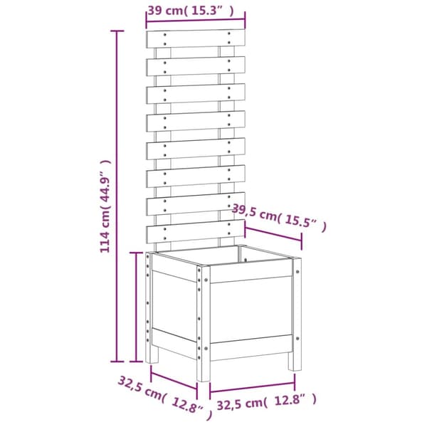 plantekasse med stativ 39x39,5x114 cm massivt fyrretræ sort