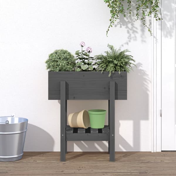 plantekasse 62x30x69 cm massivt fyrretræ grå
