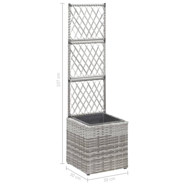 espalier med hævet plantekasse 30x30x107 cm polyrattan grå