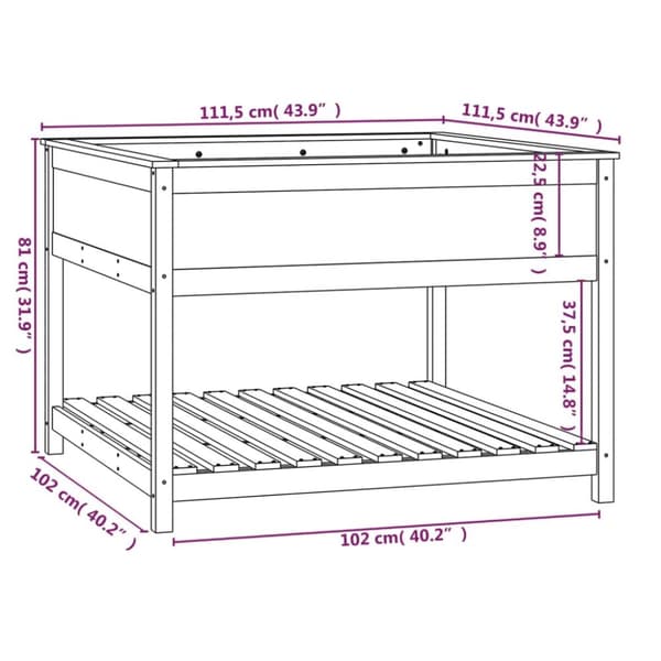 plantekasse med hylde 111,5x111,5x81 cm massivt fyrretræ