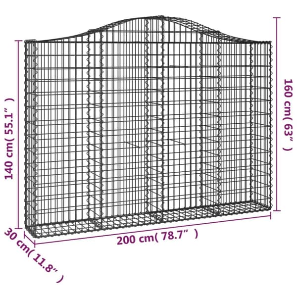 buede gabionkurve 7 stk. 200x30x140/160 cm galvaniseret jern