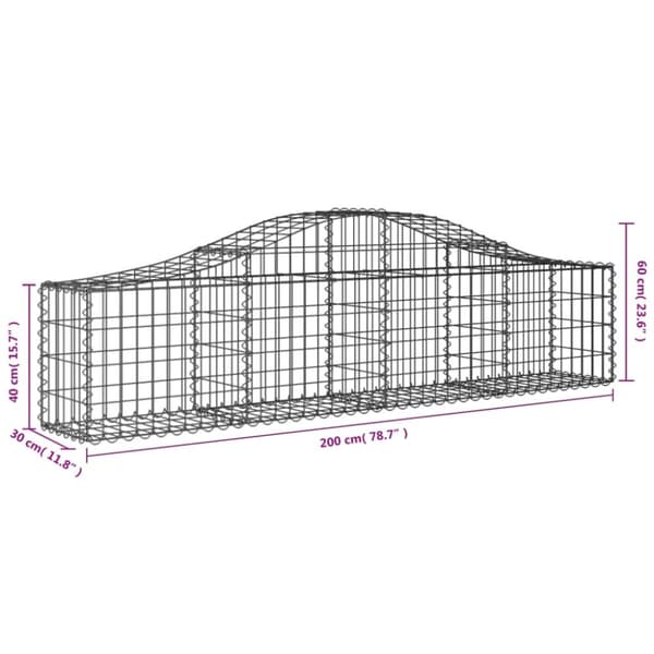 buede gabionkurve 2 stk. 200x30x40/60 cm galvaniseret jern