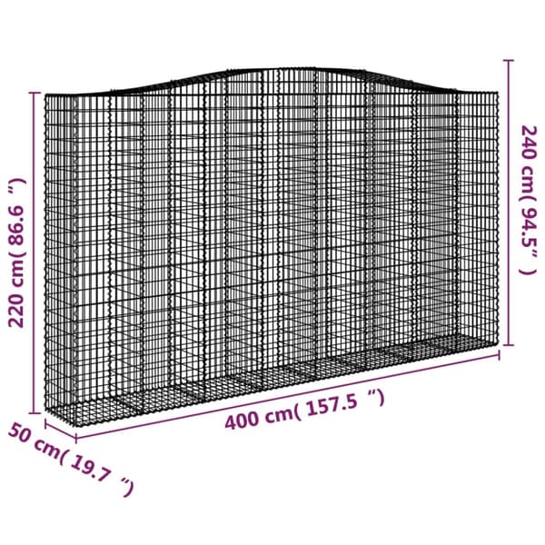 Kaarevat kivikorit 2 kpl 400x50x220/240 cm galvanoitu rauta