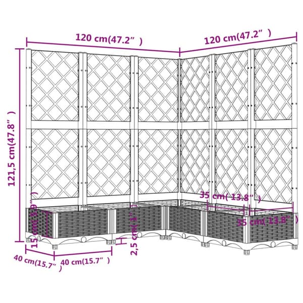 plantekasse med espalier 120x120x121,5 cm PP sort