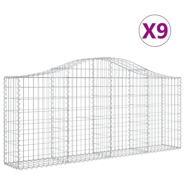 Gabioner bågformade 9 st 200x30x80/100 cm galvaniserat järn
