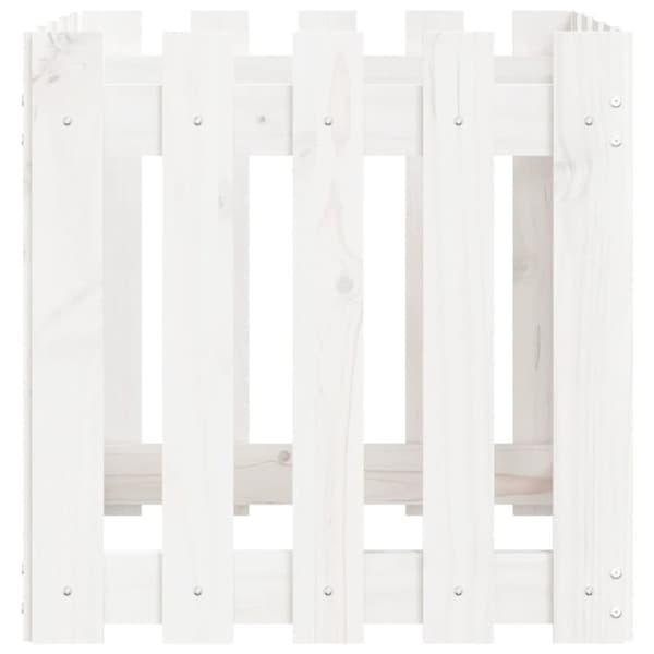 plantekasse med stakitdesign 50x50x50 cm massivt fyrretræ hvid