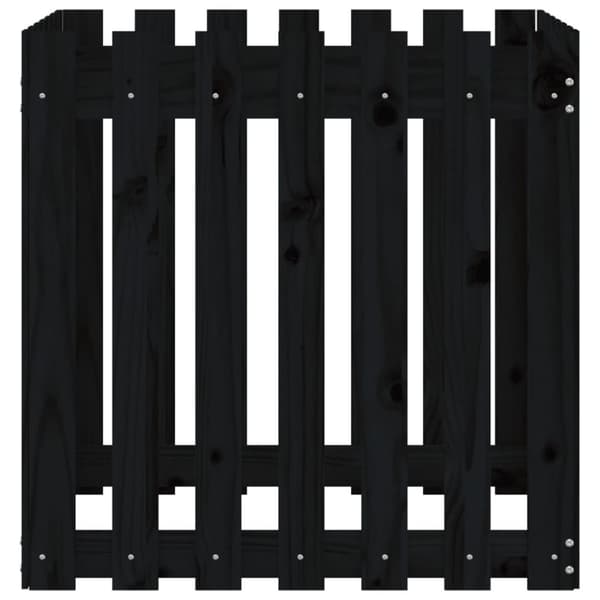 plantekasse med stakitdesign 70x70x70 cm massivt fyrretræ sort