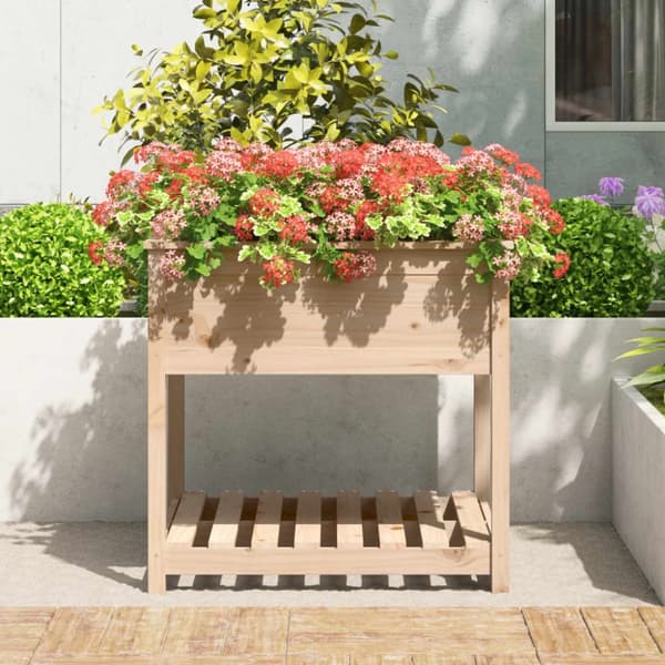 plantekasse med hylde 82,5x82,5x81 cm massivt fyrretræ