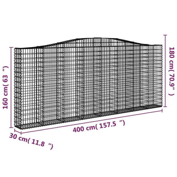buede gabionkurve 3 stk. 400x30x160/180 cm galvaniseret jern