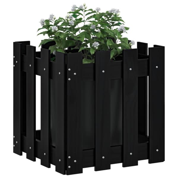 plantekasse med stakitdesign 40x40x40 cm massivt fyrretræ sort