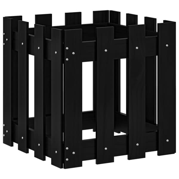 plantekasse med stakitdesign 40x40x40 cm massivt fyrretræ sort