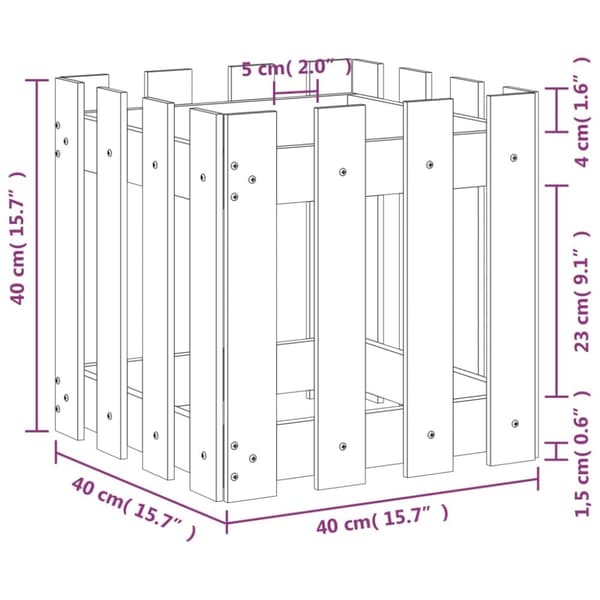plantekasse med stakitdesign 40x40x40 cm massivt fyrretræ sort