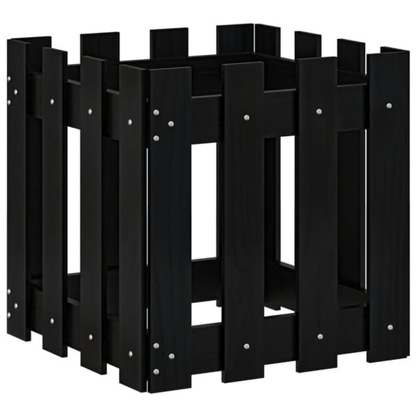 plantekasse med stakitdesign 40x40x40 cm massivt fyrretræ sort