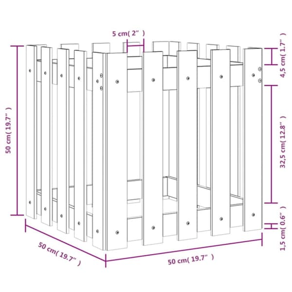 plantekasse med stakitdesign 50x50x50 cm imprægneret fyrretræ