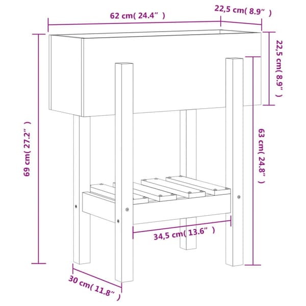 plantekasse 62x30x69 cm massivt fyrretræ hvid