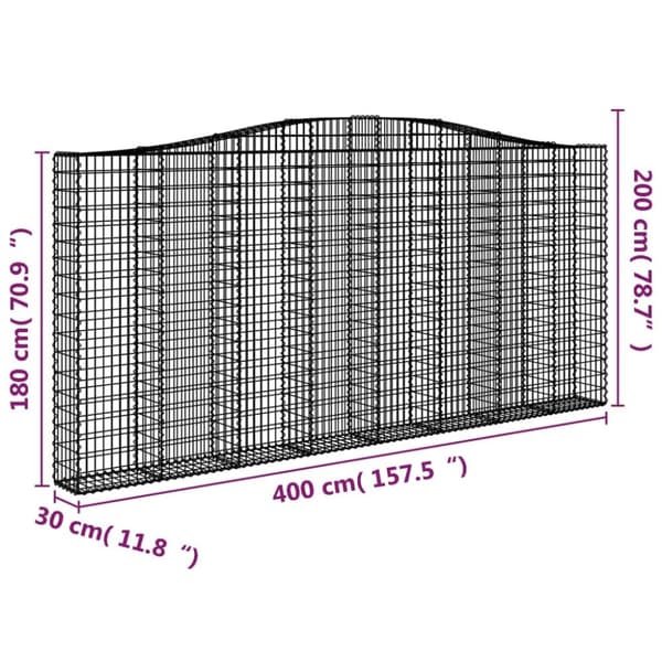 buet gabionkurv 400x30x180/200 cm galvaniseret jern