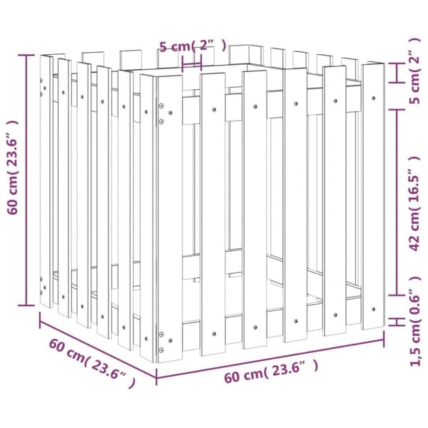 plantekasse med stakitdesign 60x60x60 cm massivt fyrretræ sort