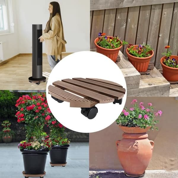 LZQ Round WPC Plant Roller 300mm Plant Roller Board Rolling Trivet - Brun, 2st