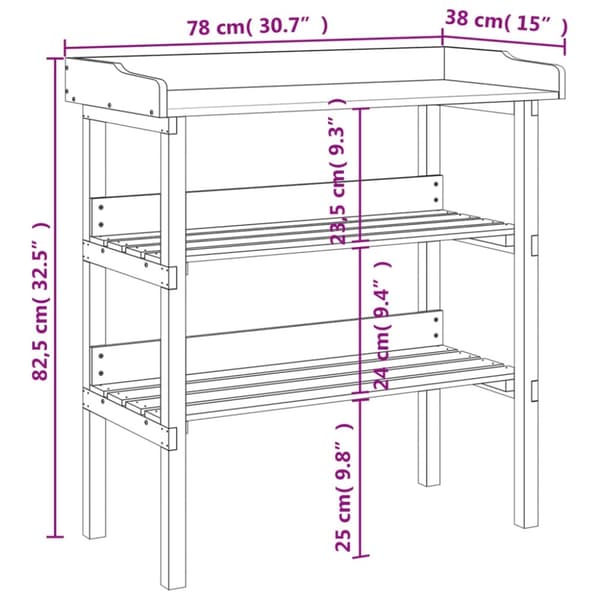 vidaXL Växtbord med hyllor grå 78x38x82,5 cm massivt granträ